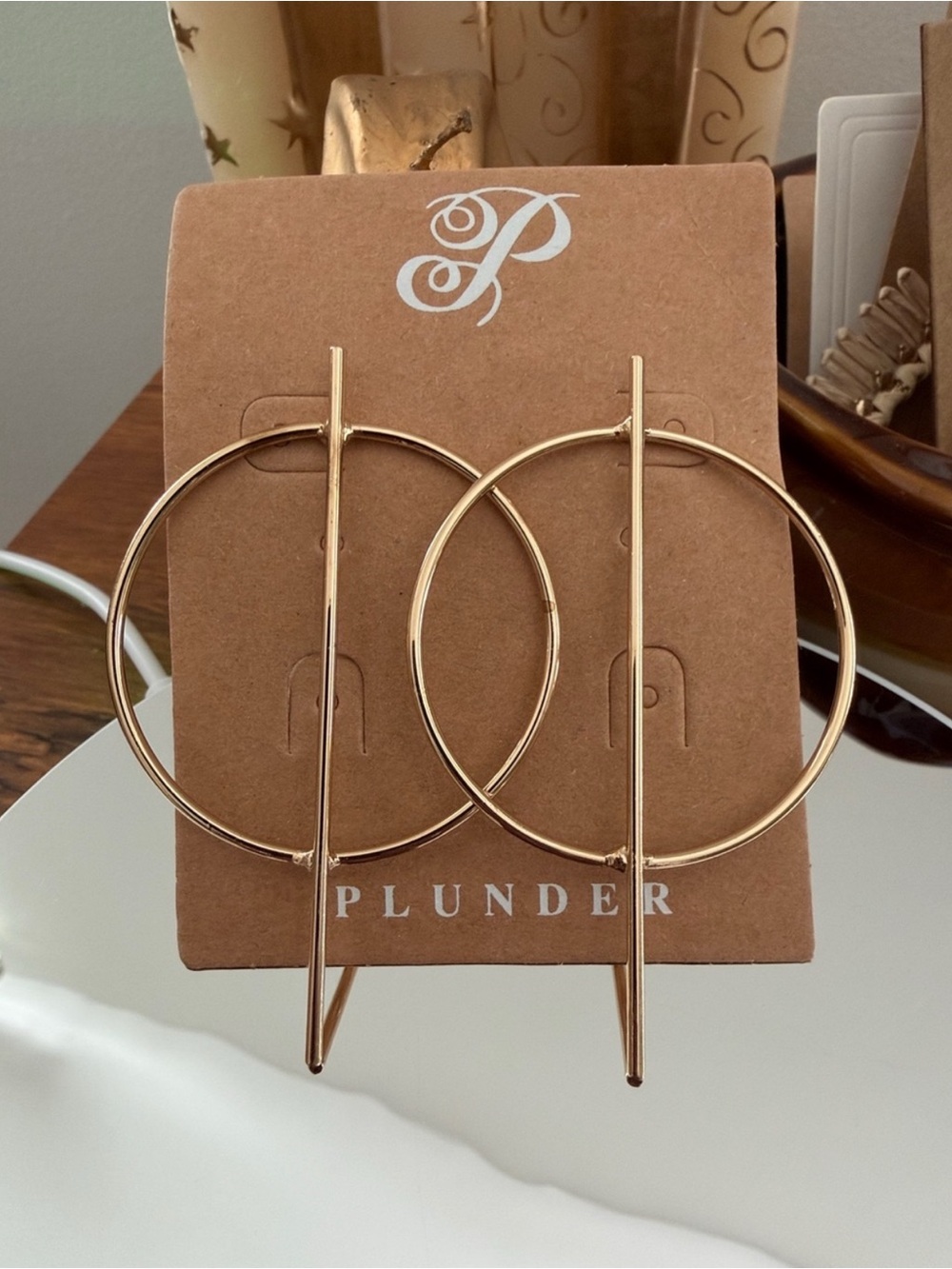 Gold Linear Hoop Earrings - Picture 2 of 2